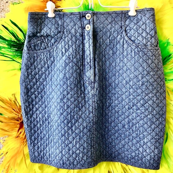 Perry Ellis Vintage 80's Blue Denim Skirt QUILTED - Picture 3 of 15